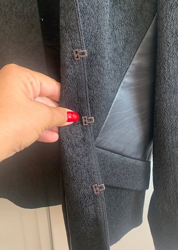 Siyah Deri Detaylı Kadın Blazer Ceket - Görsel 5