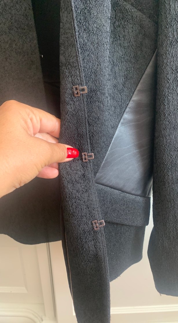 Siyah Deri Detaylı Kadın Blazer Ceket - Görsel 5