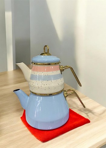 Emaye pastel Mavi Çaydanlık Seti