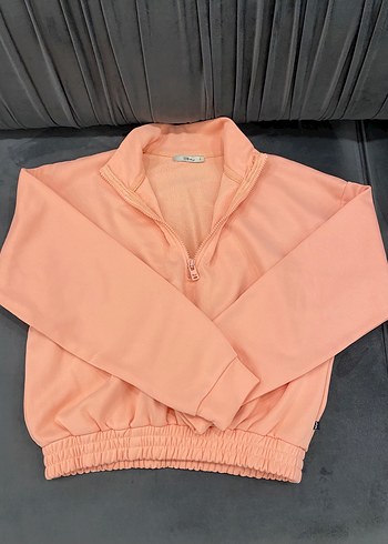 Pembe Yarım Fermuarlı Mini Sweatshirt