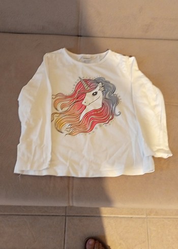 Beyaz Uzun Kollu Unicorn Baskılı Kız Tişörtü - Görsel 4