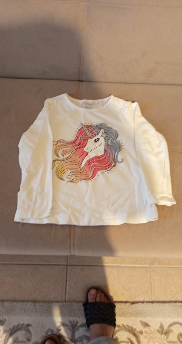 Beyaz Uzun Kollu Unicorn Baskılı Kız Tişörtü - Görsel 4