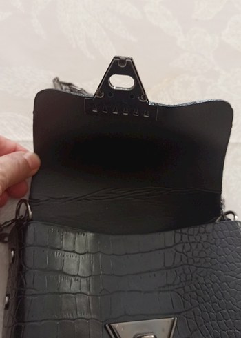 siyah Yılan Derisi Desenli Deri Kadın Çanta - Görsel 5