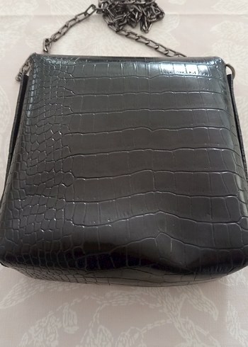 siyah Yılan Derisi Desenli Deri Kadın Çanta - Görsel 2