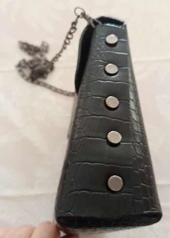 siyah Yılan Derisi Desenli Deri Kadın Çanta - Görsel 3