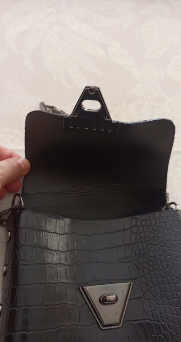 siyah Yılan Derisi Desenli Deri Kadın Çanta - Görsel 5