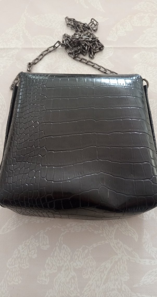 siyah Yılan Derisi Desenli Deri Kadın Çanta - Görsel 2