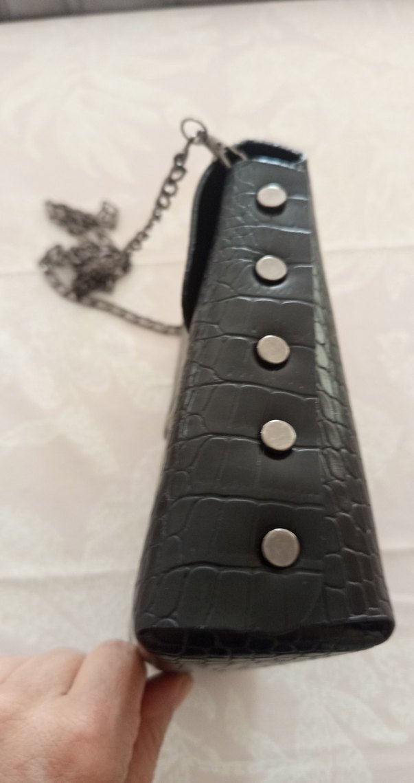 siyah Yılan Derisi Desenli Deri Kadın Çanta - Görsel 3