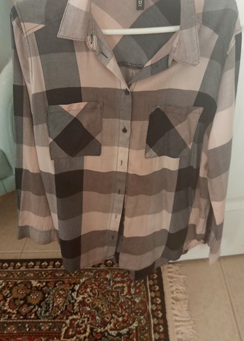 Kadın Bej Pamuklu Gömlek, Düğmeli, Salaş Kesim - Görsel 2