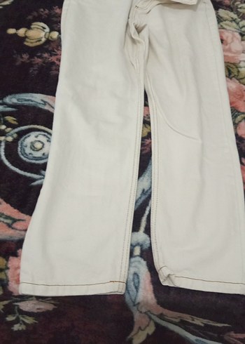 Kadın ekru Pamuklu Düğmeli Midi Jean - Görsel 4