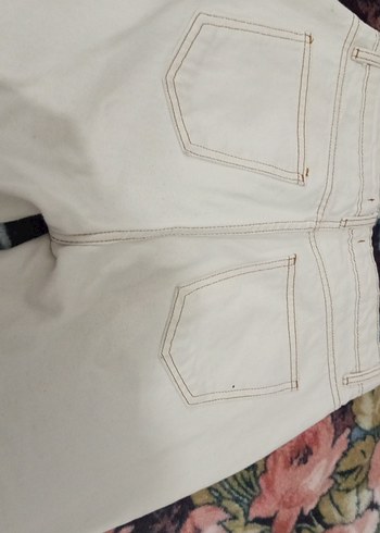 Kadın ekru Pamuklu Düğmeli Midi Jean - Görsel 5