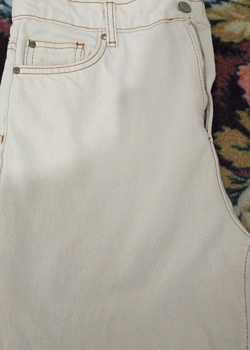 Kadın ekru Pamuklu Düğmeli Midi Jean - Görsel 6