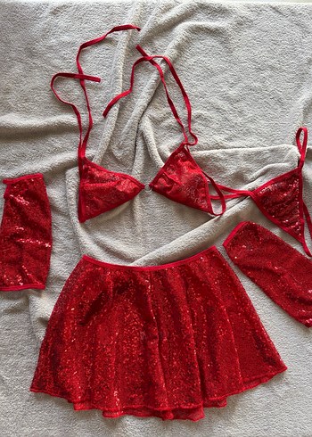 m Beden Kırmızı Payetli Mini Bikini Takımı