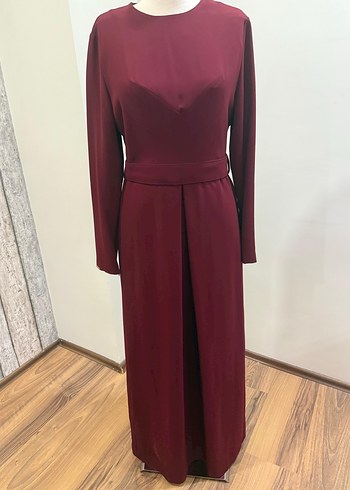 Bordo Uzun Kollu Drapeli Kadın Elbise