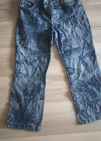 Gri Mavi Batik Desenli Bol Kesim Kadın Kot