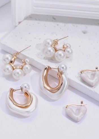 Paslanmaz Çelik 3 farklı inci küpeler - Görsel 2