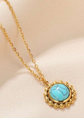 Paslanmaz Çelik turkuaz küpe kolye yüzük bileklik seti - Görsel 2