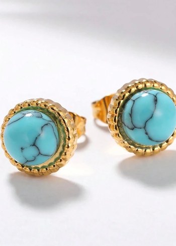 Paslanmaz Çelik turkuaz küpe kolye yüzük bileklik seti - Görsel 4