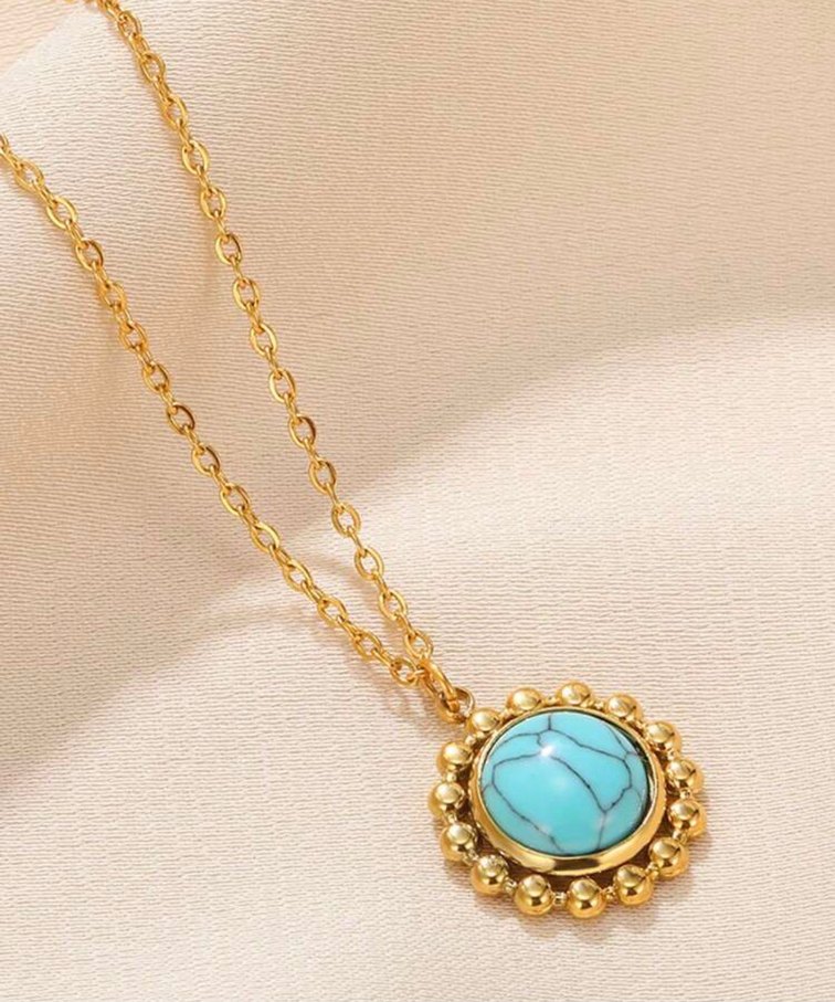 Paslanmaz Çelik turkuaz küpe kolye yüzük bileklik seti - Görsel 2