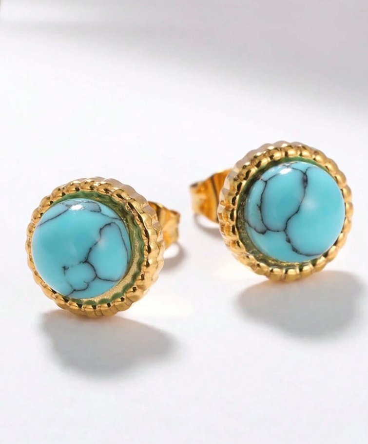 Paslanmaz Çelik turkuaz küpe kolye yüzük bileklik seti - Görsel 4