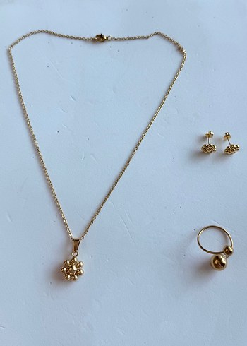 Paslanmaz çelik minimalist kolye küpe yüzük seti - Görsel 5