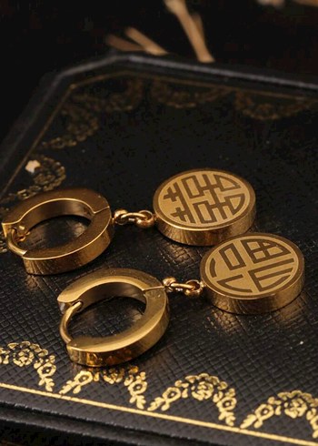 Paslanmaz çelik Çin tarzı kolye küpe yüzük seti - Görsel 4