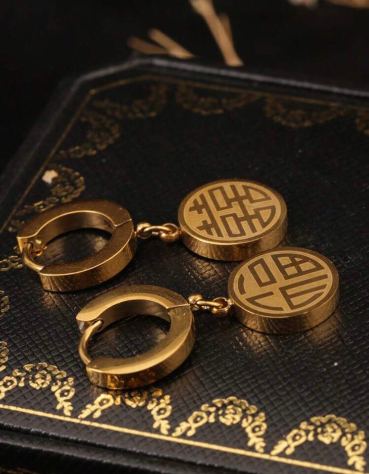 Paslanmaz çelik Çin tarzı kolye küpe yüzük seti - Görsel 4