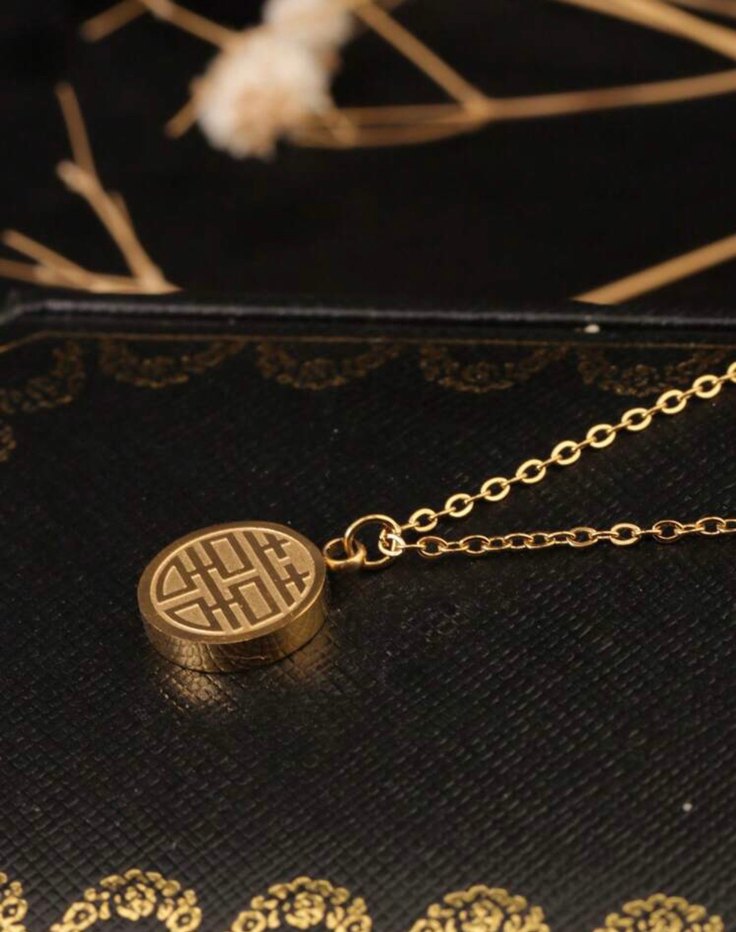 Paslanmaz çelik Çin tarzı kolye küpe yüzük seti - Görsel 2