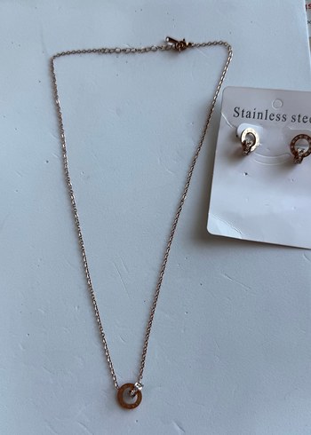 Paslanmaz çelik Roma rakam tasarım küpe kolye seti - Görsel 4