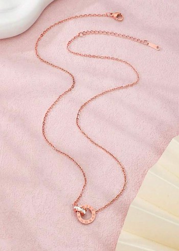 Paslanmaz çelik Roma rakam tasarım küpe kolye seti - Görsel 2