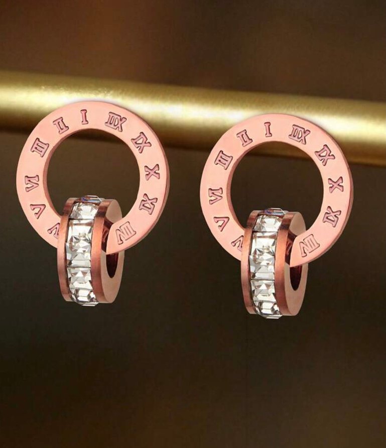 Paslanmaz çelik Roma rakam tasarım küpe kolye seti - Görsel 3