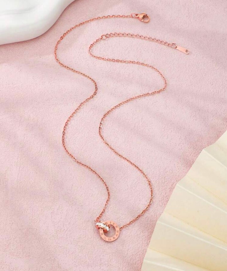 Paslanmaz çelik Roma rakam tasarım küpe kolye seti - Görsel 2