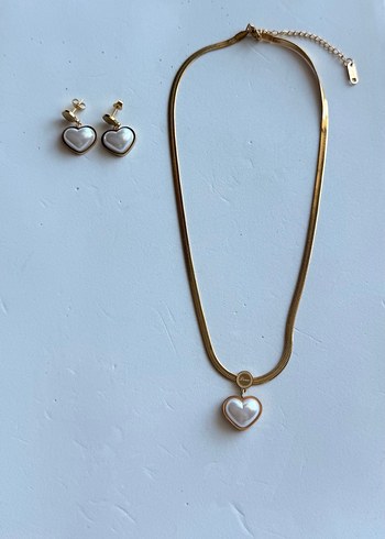 Paslanmaz çelik düz zincir kalp kolye küpe seti - Görsel 4