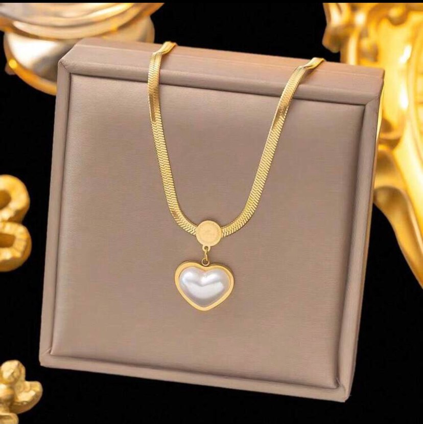 Paslanmaz çelik düz zincir kalp kolye küpe seti - Görsel 2