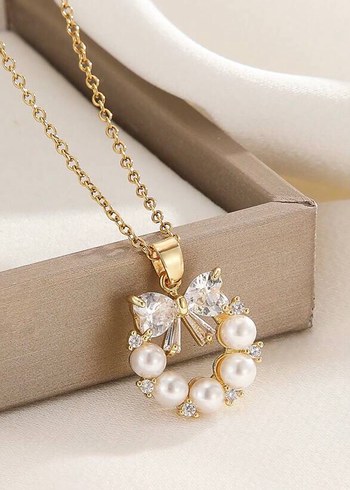 Paslanmaz çelik zincir inci kolye küpe seti - Görsel 2