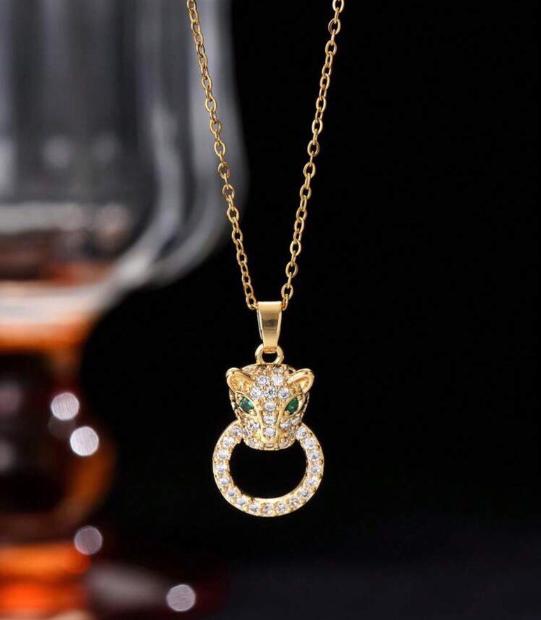 Paslanmaz çelik Leopar Desenli küpe kolye seti - Görsel 3