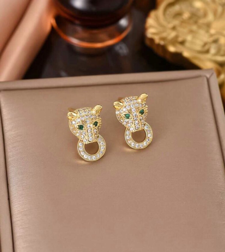 Paslanmaz çelik Leopar Desenli küpe kolye seti - Görsel 2