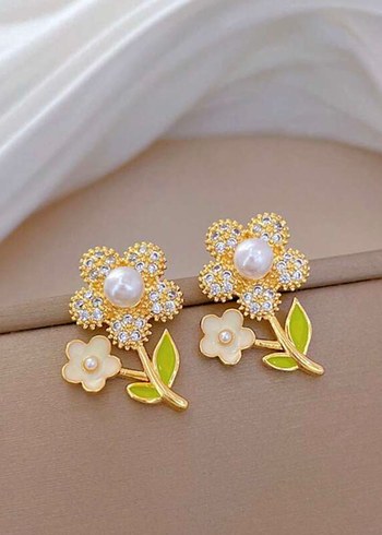 Paslanmaz çelik çiçek tasarım kolye küpe seti - Görsel 3