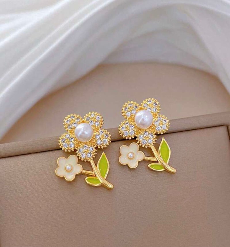 Paslanmaz çelik çiçek tasarım kolye küpe seti - Görsel 3