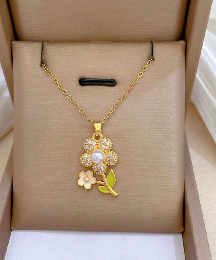 Paslanmaz çelik çiçek tasarım kolye küpe seti - Görsel 2