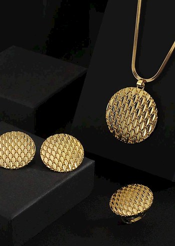 Paslanmaz çelik şık küpe kolye yüzük seti - Görsel 2