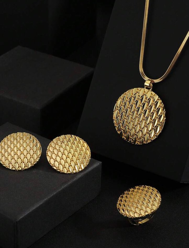 Paslanmaz çelik şık küpe kolye yüzük seti - Görsel 2