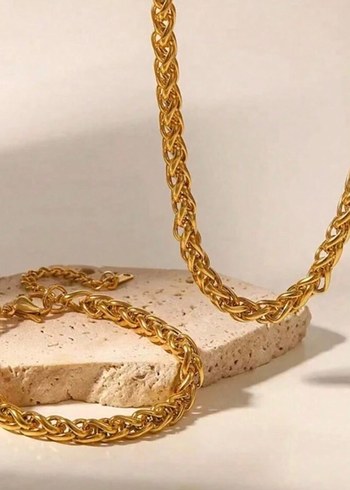 Paslanmaz çelik zincir kolye bileklik seti - Görsel 3