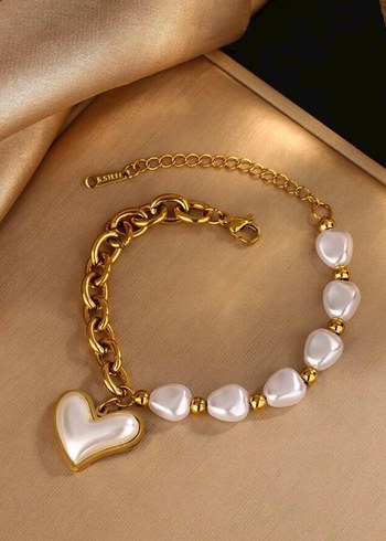 Paslanmaz Çelik kalp şeklinde bileklik kolye seti - Görsel 2