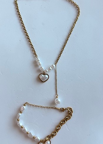 Paslanmaz Çelik kalp şeklinde bileklik kolye seti - Görsel 4