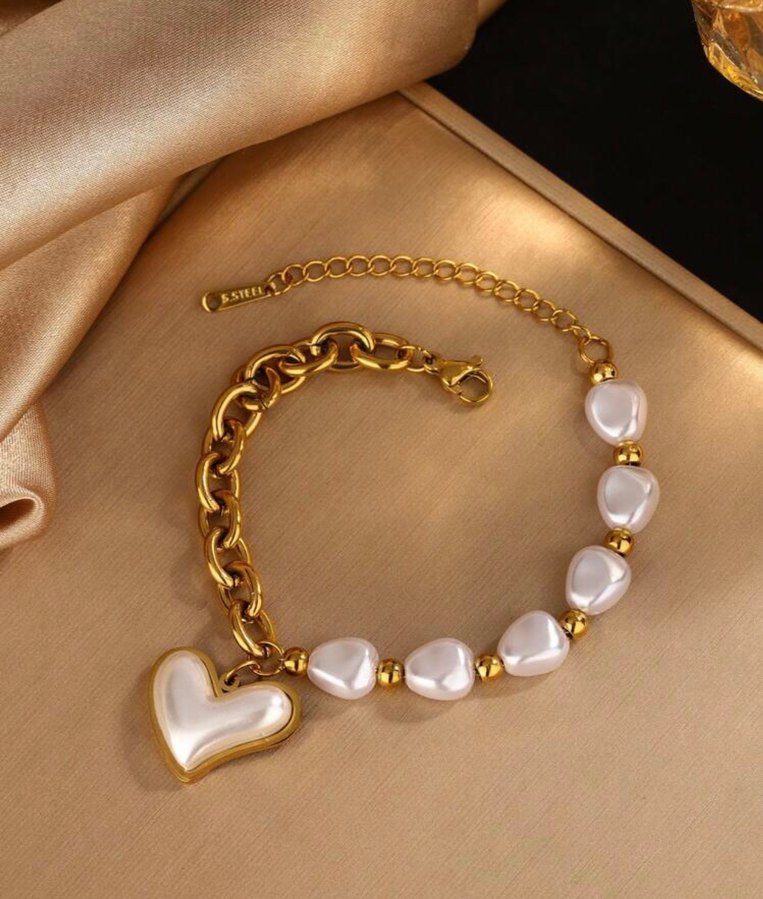 Paslanmaz Çelik kalp şeklinde bileklik kolye seti - Görsel 2