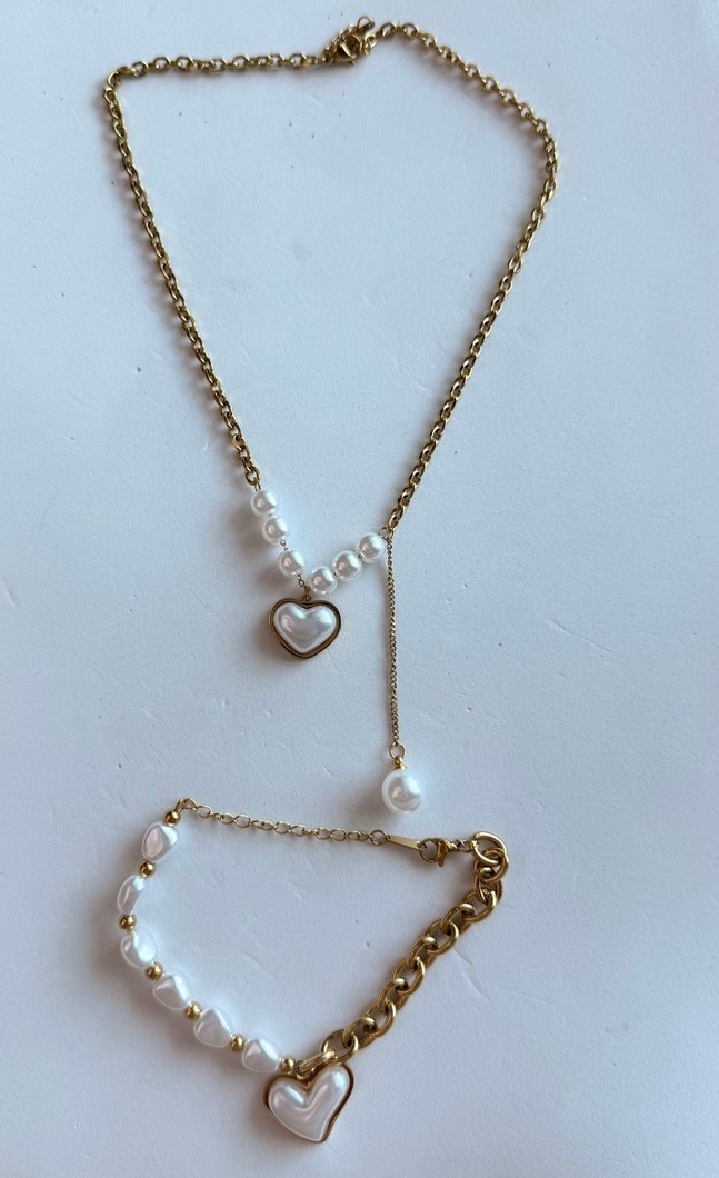 Paslanmaz Çelik kalp şeklinde bileklik kolye seti - Görsel 4