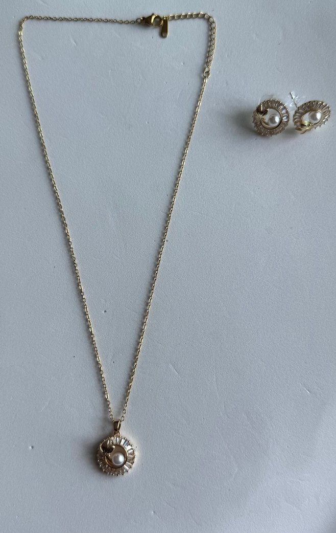 Paslanmaz Çelik çember yaprak küpe kolye seti - Görsel 2