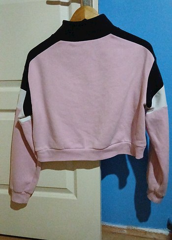 Yarım Fermuarlı Pembe Kadın Sweatshirt - Görsel 2