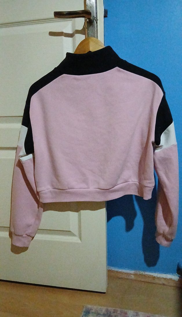 Yarım Fermuarlı Pembe Kadın Sweatshirt - Görsel 2